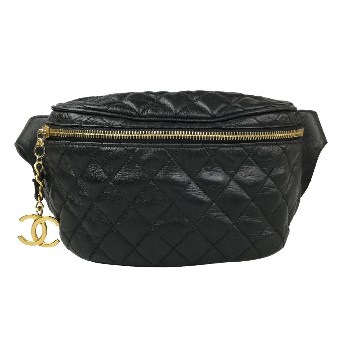 【1円～】シャネル CHANEL バッグ ウエストバッグ ラムスキン ココマーク ゴールド金具 ブラック 中古_画像1