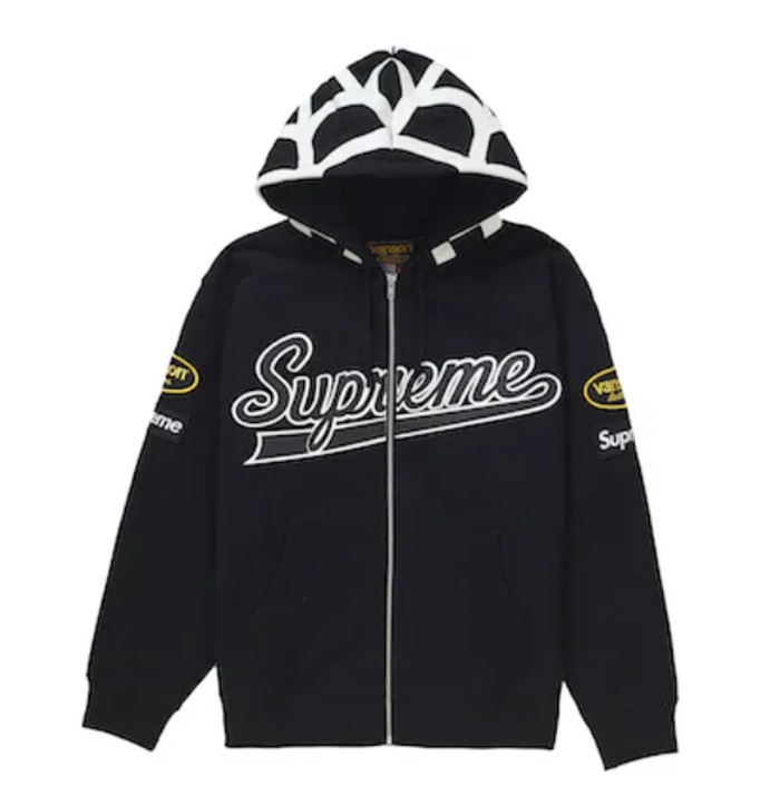 【送料無料】Supreme/Vanson Leathers Spider Web Zip Up Hooded Sweatshirt Black　 シュプリーム バンソン　 Mサイズ