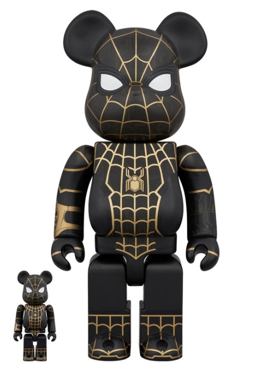 新品 未開封 BE@RBRICK SPIDER-MAN BLACK & GOLD SUIT 400% & 100% ベアブリック スパイダーマン メディコムトイ_画像1