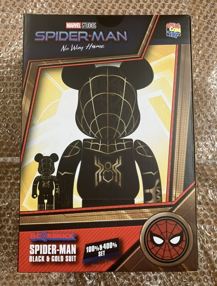 新品 未開封 BE@RBRICK SPIDER-MAN BLACK & GOLD SUIT 400% & 100% ベアブリック スパイダーマン メディコムトイ_画像4