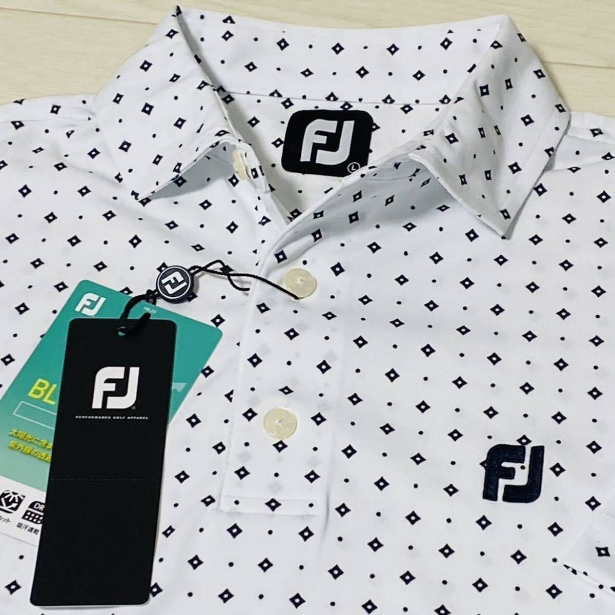 新品★FootJoy フットジョイ ダイヤ×ドット柄 吸汗速乾 4WAYストレッチ 半袖ポロシャツ★ホワイト★サイズL★送料185円_画像1