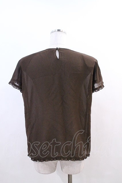 KANEKO ISAO / pin tuck frill short sleeves blouse Brown I-24-02-07-054-EL-BL-HD-ZI
