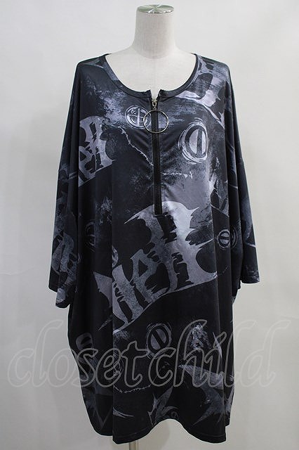 NieR Clothing / print short sleeves CUTSEW black H-24-02-08-014-PU-TO-KB-ZT209