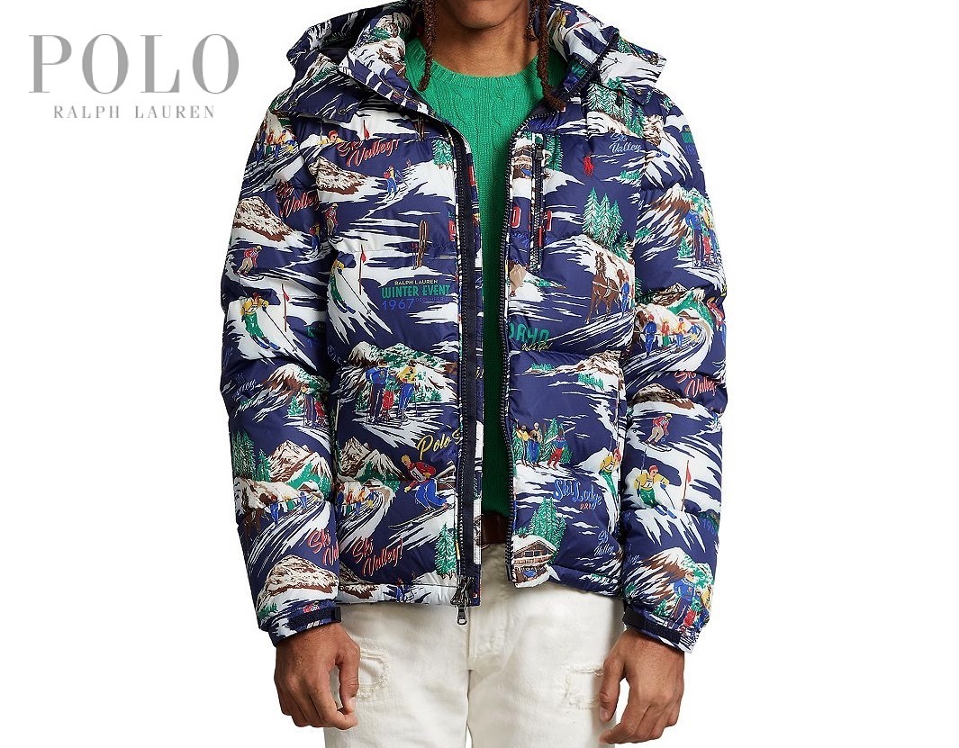 海外限定 新品 約7万 L/ポロ ラルフローレン スキープリント ウォーターリパレント ダウン 撥水 POLO Ralph Lauren Ski Printed Down_画像3