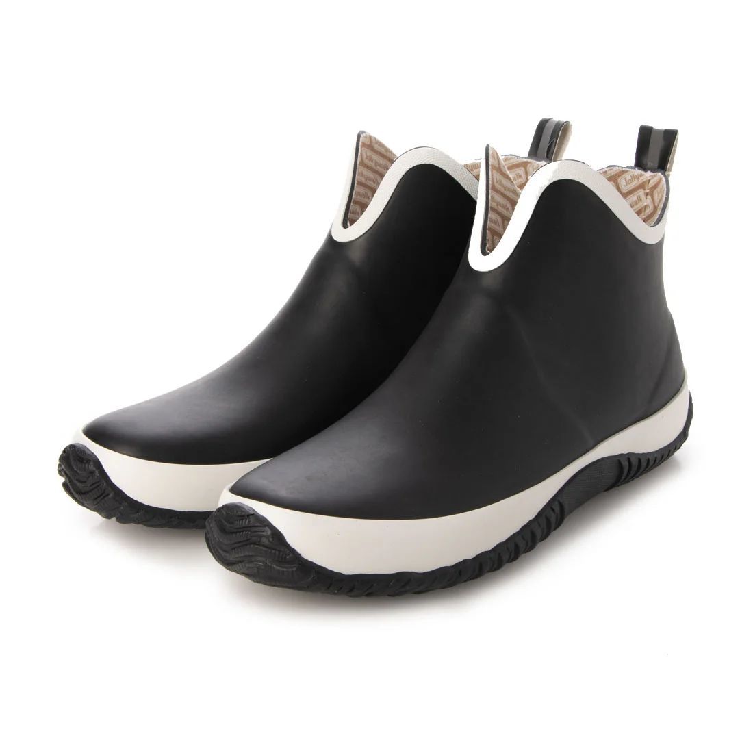 レディースレインブーツ　レインシューズ　長靴　雨靴　天然ゴム素材　新品『20089-blk-wht-250』25.0cm　在庫一掃セール