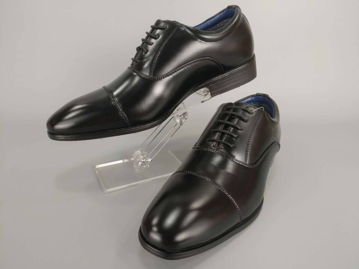 数量限定　ビジネスシューズ　紳士靴　ストレートチップ『ZN8216-BLK-255』25.5cm　＠ZINO（アットジーノ）幅広3E　撥水防水加工