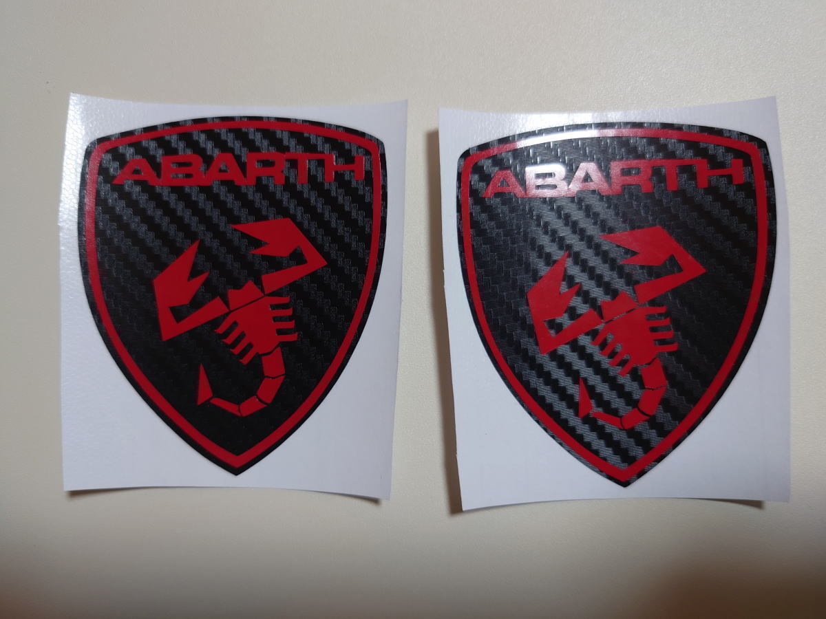 フィアット アバルト ABARTH 盾形 スコーピオンステッカー 2枚セット ロゴ色：レッド_画像1