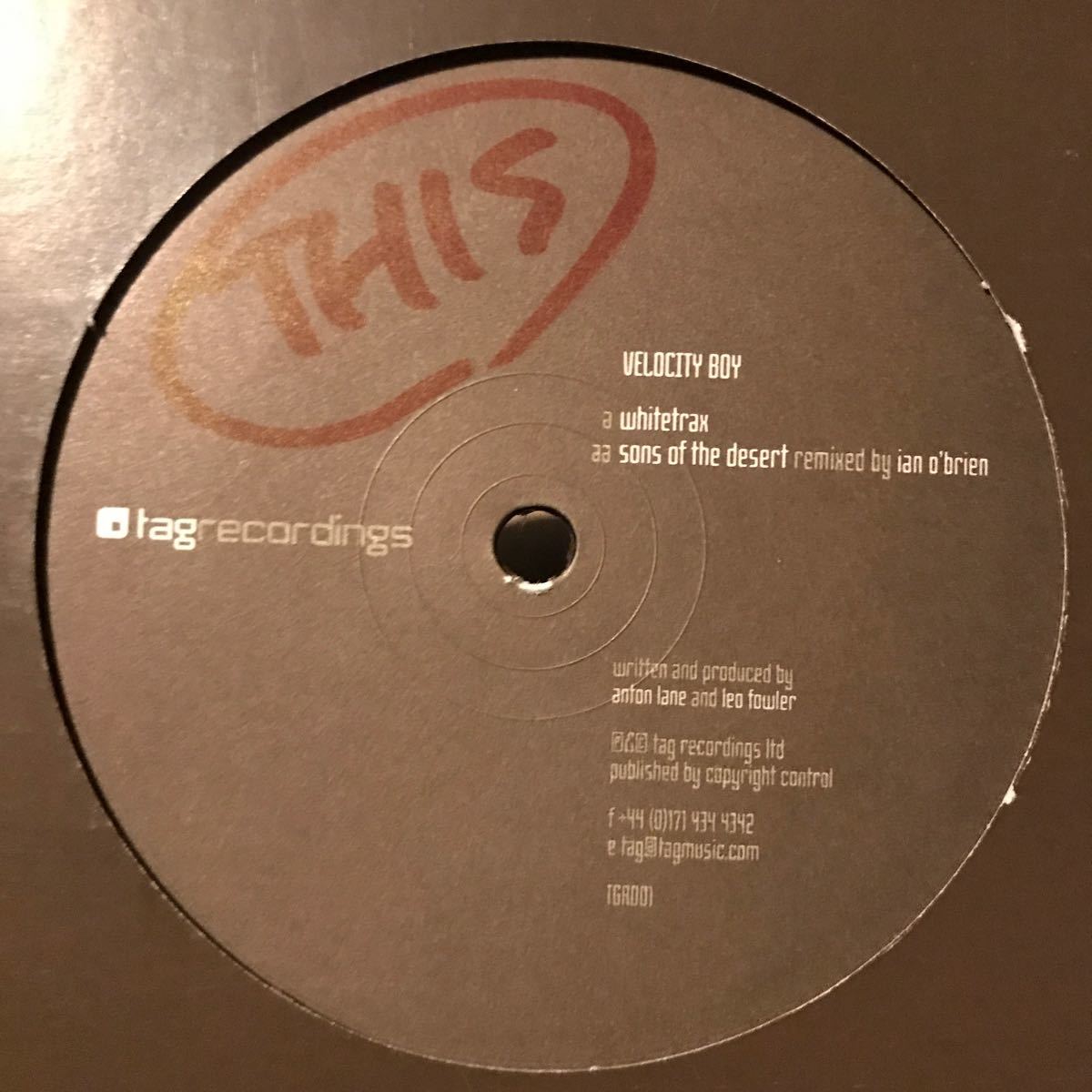 [ Velocity Boy - Whitetrax / Sons Of The Desert - Tag Records TGR001 ] Ian O'brien_画像1