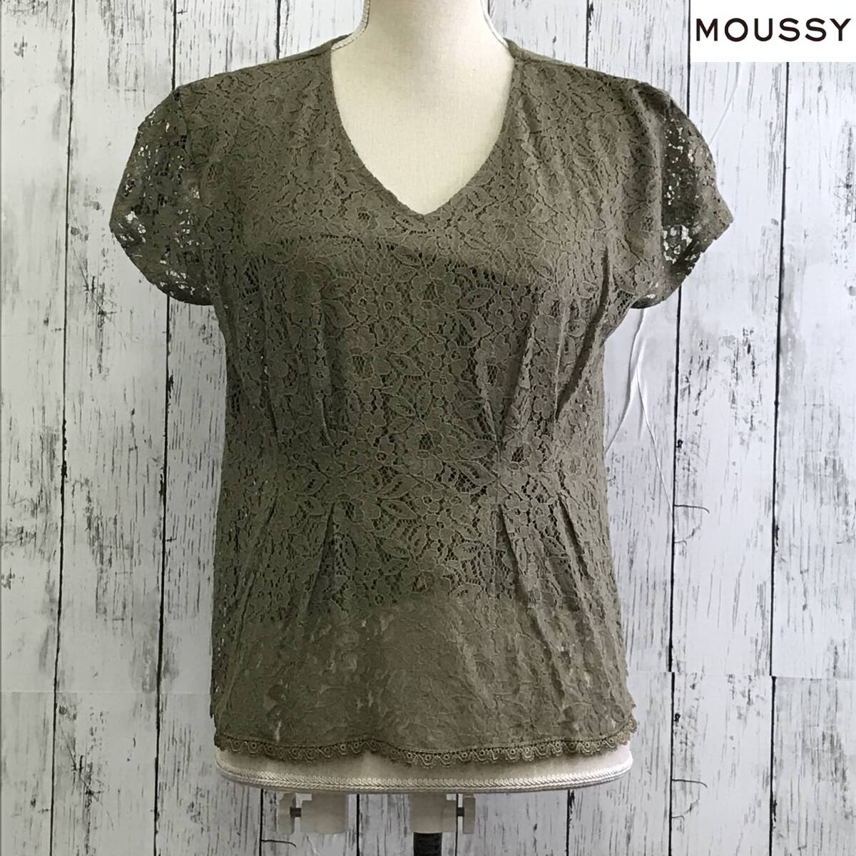 MOUSSY　マウジー　レースタンクトップ　Fサイズ　カーキ　T-42　USED_画像1