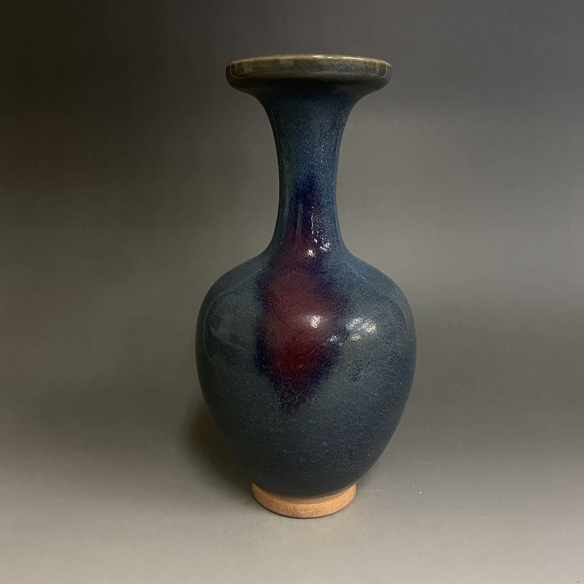 低価格で大人気の 花瓶 藍釉紫斑 鈞窯 宋代 中国名窯 花器 古玩 古美術