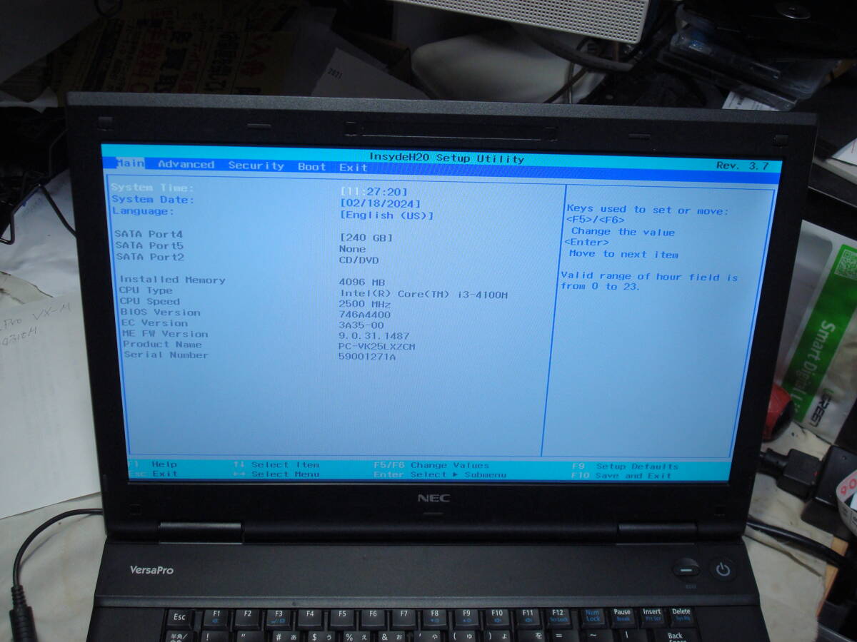 Windows11 Intel i3-4100M 2.5GHz メモリ4GB SSD240GB (新品) NEC 15.6インチLED液晶パネル VersaPro VK25LX-M 美品 送料無料_画像2