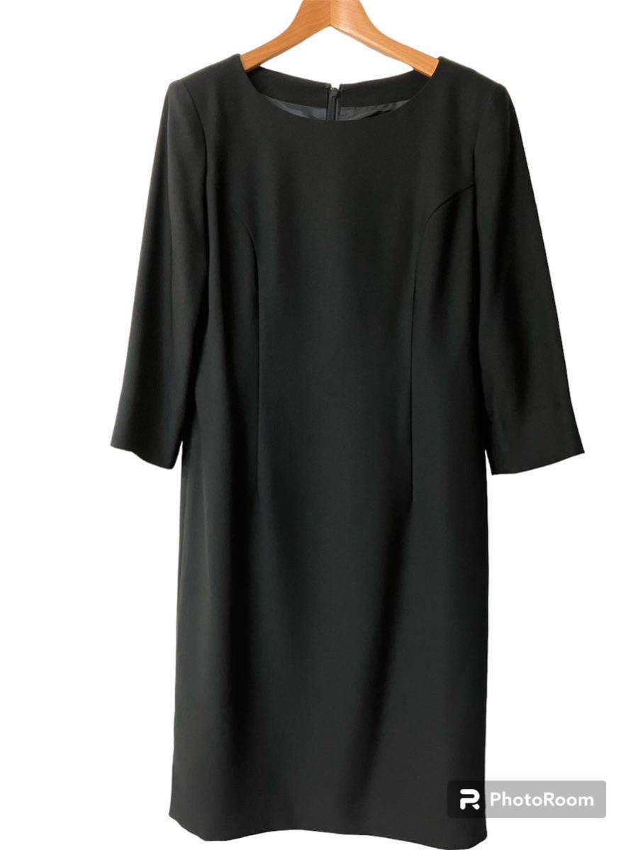 美品 日本製 EVERSUN 長袖 礼装 ワンピース 9号 黒 ブラック フォーマル 礼服 葬儀 冠婚葬祭 xpv_画像1