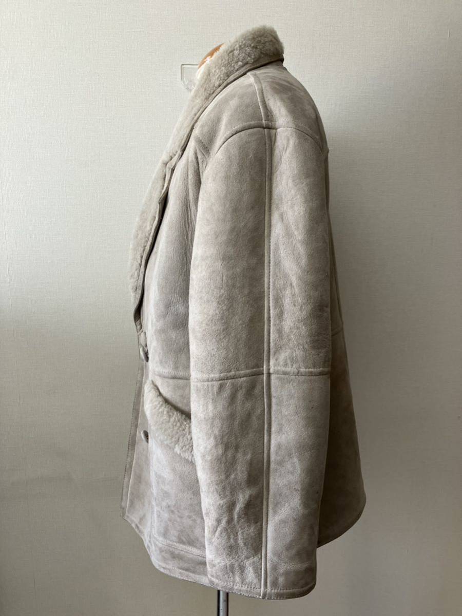 極暖 ビンテージ リアル ムートン コート メンズ L相当 サンドグレー ジャケット 羊革 xpv_画像4