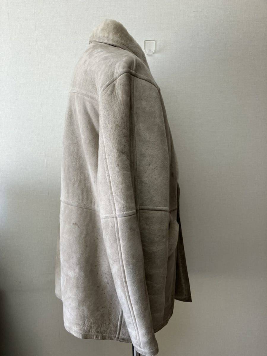極暖 ビンテージ リアル ムートン コート メンズ L相当 サンドグレー ジャケット 羊革 xpv_画像5