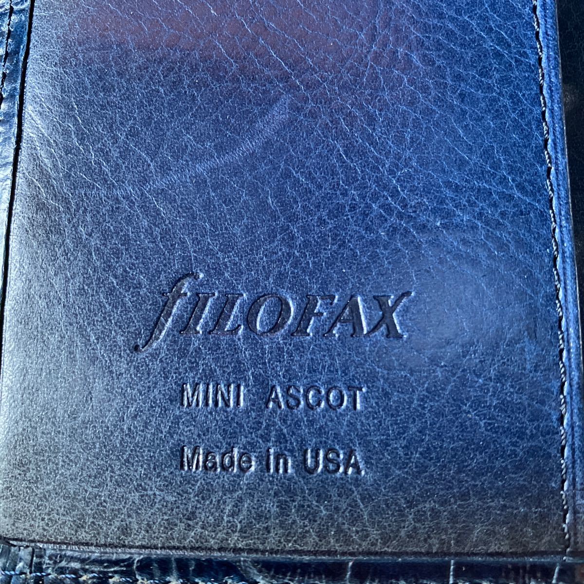 オールド ファイロファックス アスコット ミニ5穴 アリゲーター型押しカーフ USA製 インディゴブルー 美品の画像3