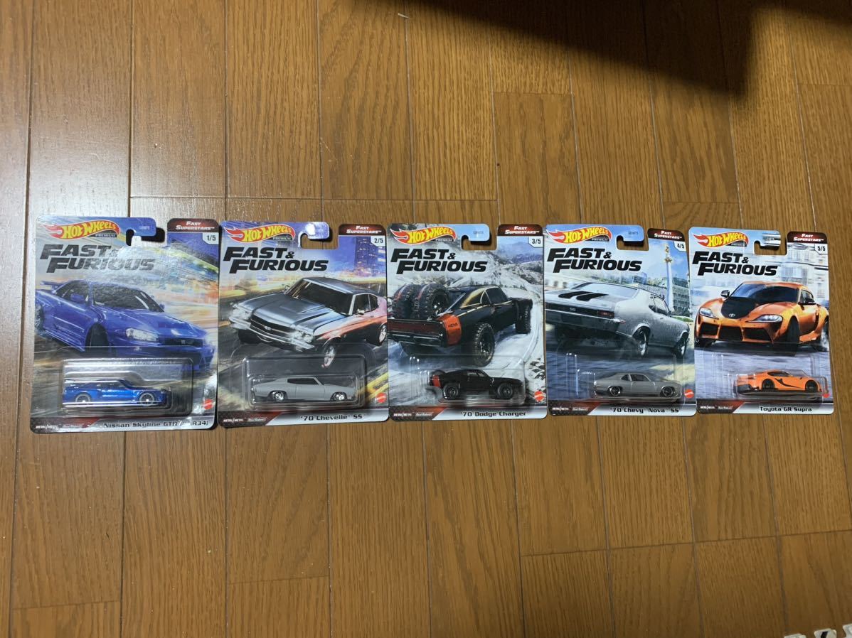 未開封！全5台セット！ホットウィール プレミアム ファーストスーパースターズ FAST FURIOUS ワイルドスピード スープラ 34 GTR ブライアンの画像3