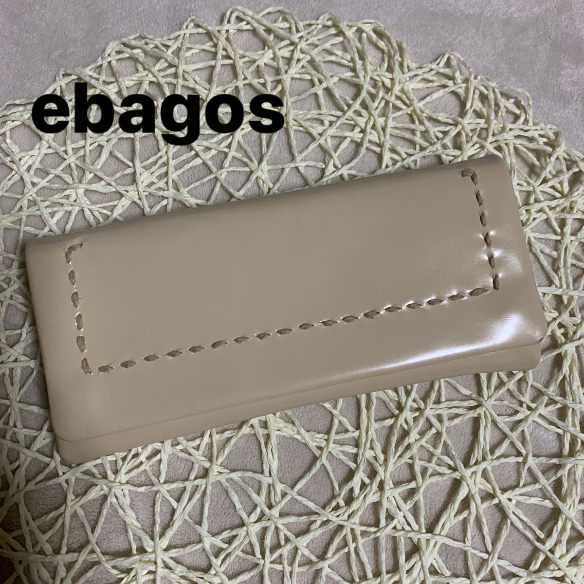 ebagos エバゴス ロングウォレット 長財布 本革 レザー ベージュ ステッチ ハンドメイド 革財布 革小物 美品