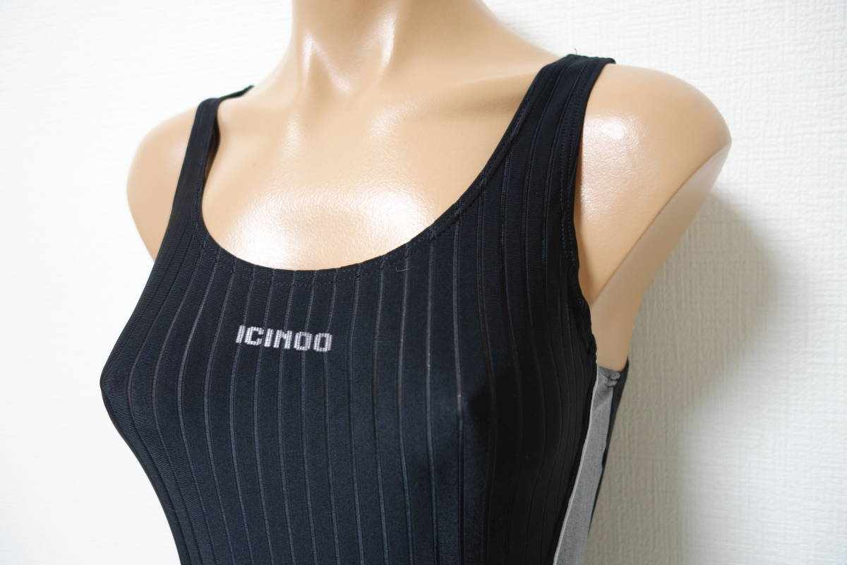 1005【未使用タグ付】ICINOO メッシュストライプ スポーツ水着/M～L程度 【送料300円】_画像3