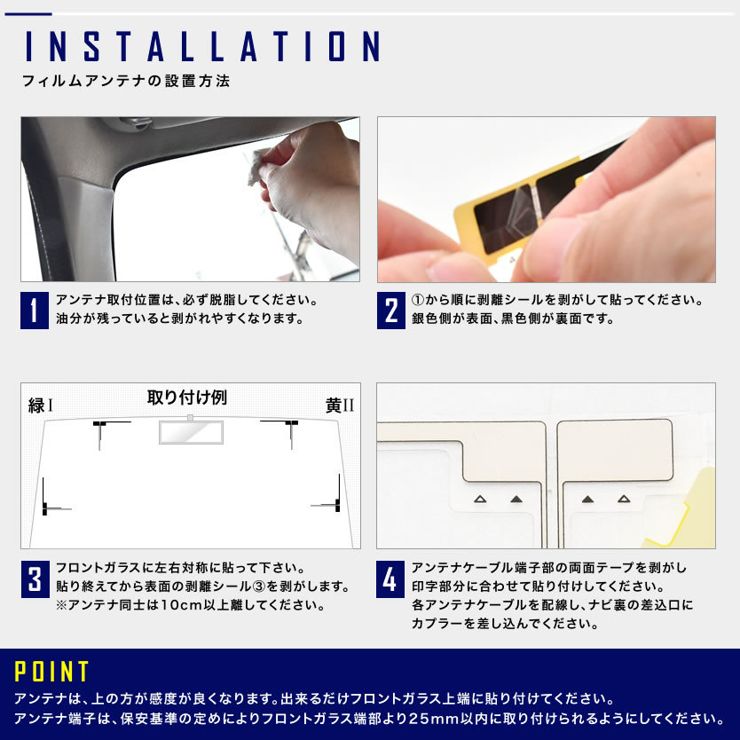 AVIC-ZH99HUD サイバーナビ パイオニア カーナビ L型 フィルムアンテナ左右各2枚＋アンテナケーブル HF201 4本セット 地デジ_画像6