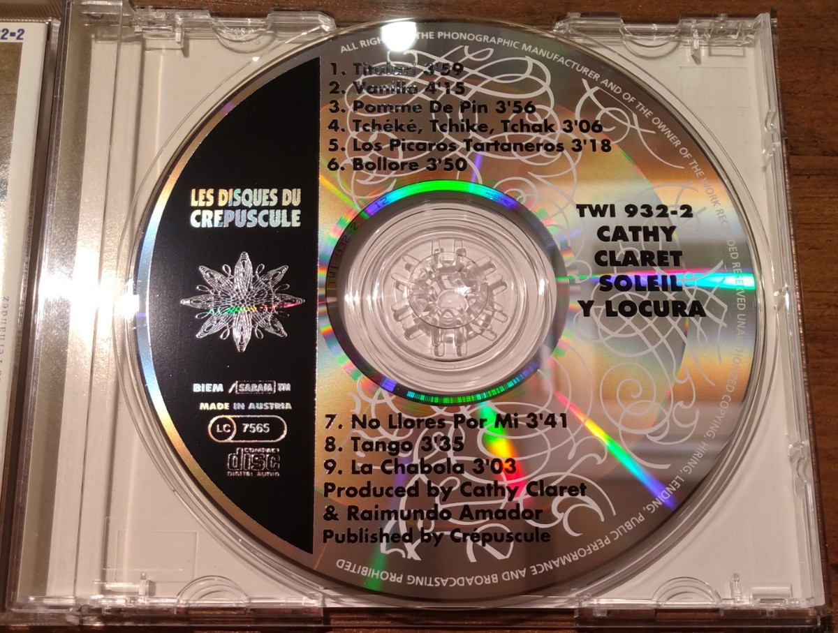 Cathy Claret Soleil Y Locura 廃盤輸入盤中古CD キャシー・クラレ 風に抱かれて クレプスキュール crepuscule TWI932-2_画像3
