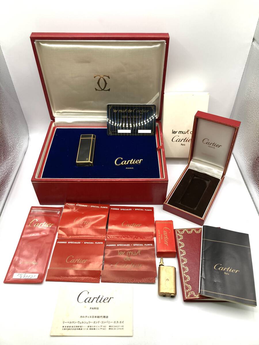 【GT6710】Cartier カルティエ ガスライター ブラック×ゴールド 火花〇/着火確認済 国際永久保証書/ケース/その他付属有 箱ロゴ取れあり