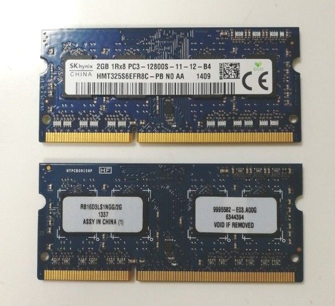 計4GB DDR3 SK HYNIX 1Rx8 PC3-12800S 2GB +2キングストン2GB計2枚ノートPCメモリ動作確認