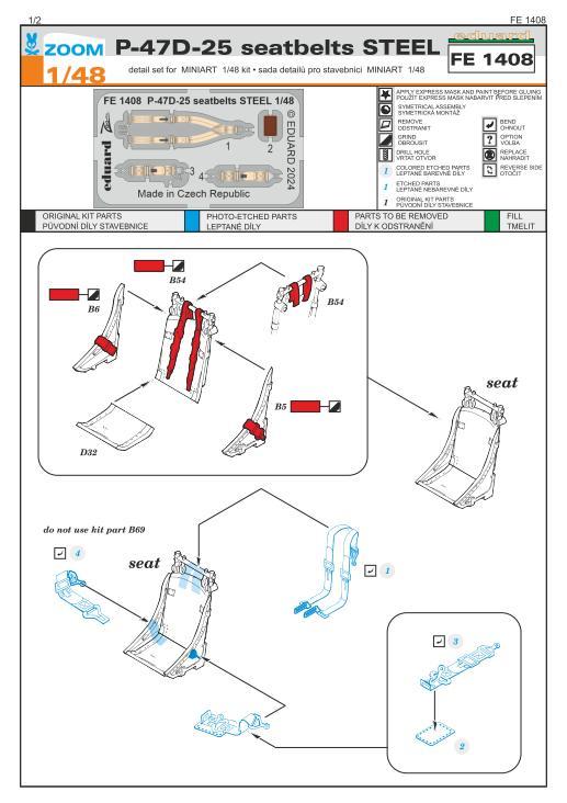 エデュアルド ズーム1/48 FE1408 P-47D-25 Thunderbolt seatbelts for MiniArt kits_画像2