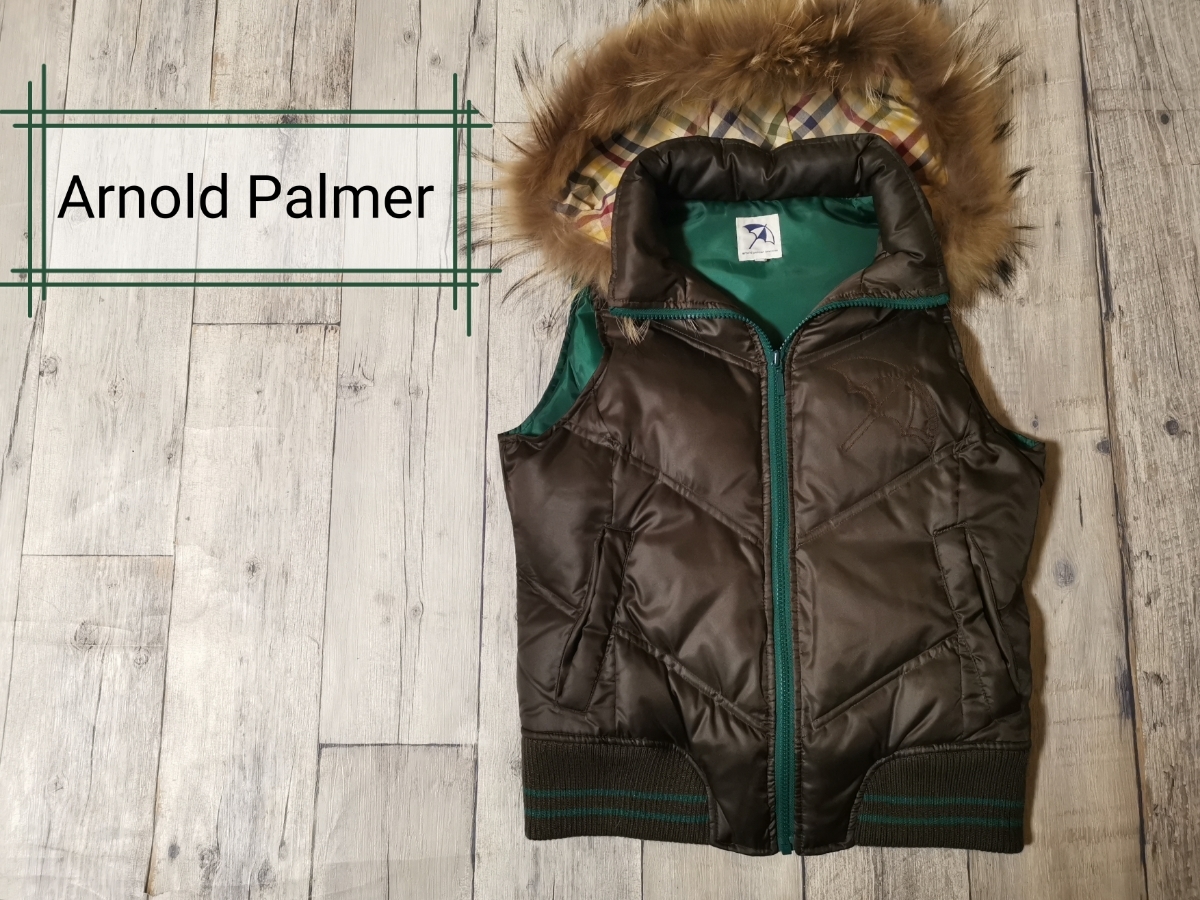 #レディース(トップ）【Arnold Palmer】☆アーノルドパーマー☆ダウンベスト☆フード付き☆表記サイズ(2)M相当☆レナウン☆送料無料☆