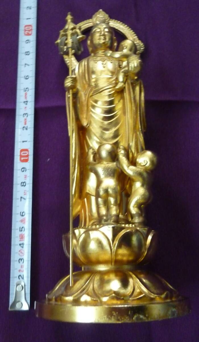 ◆仏具：水子地蔵菩薩合金製金メッキ 牧田秀雲作 高さ約22cm 重量約1.5Kg 中古美品_画像1