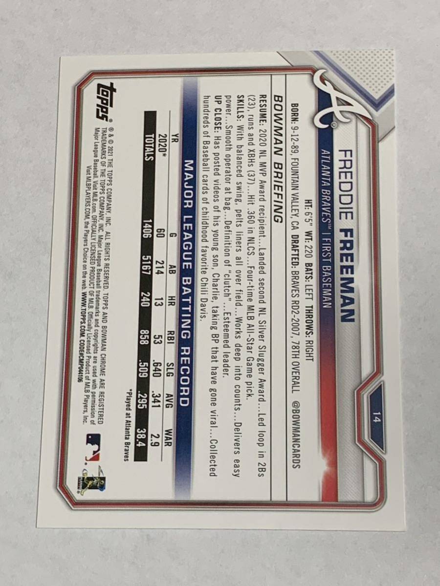 FREDDIE FREEMAN 2019 BOWMAN #14 DODGERS 即決の画像2