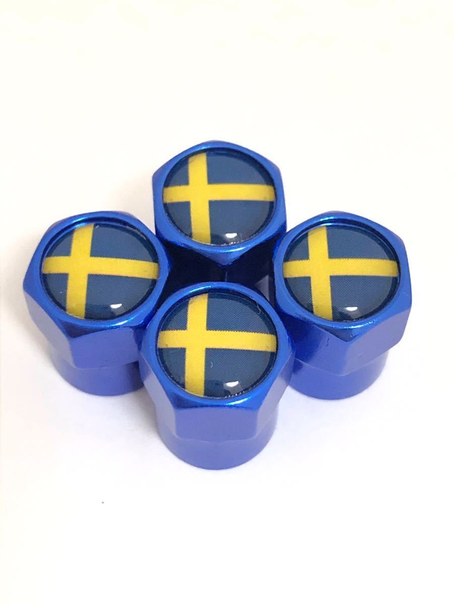 青 スウェーデン 国旗 バルブキャップ ホイール エアー ボルボ VOLVO V40 50 60 70 90 XC40 60 70 90_画像1