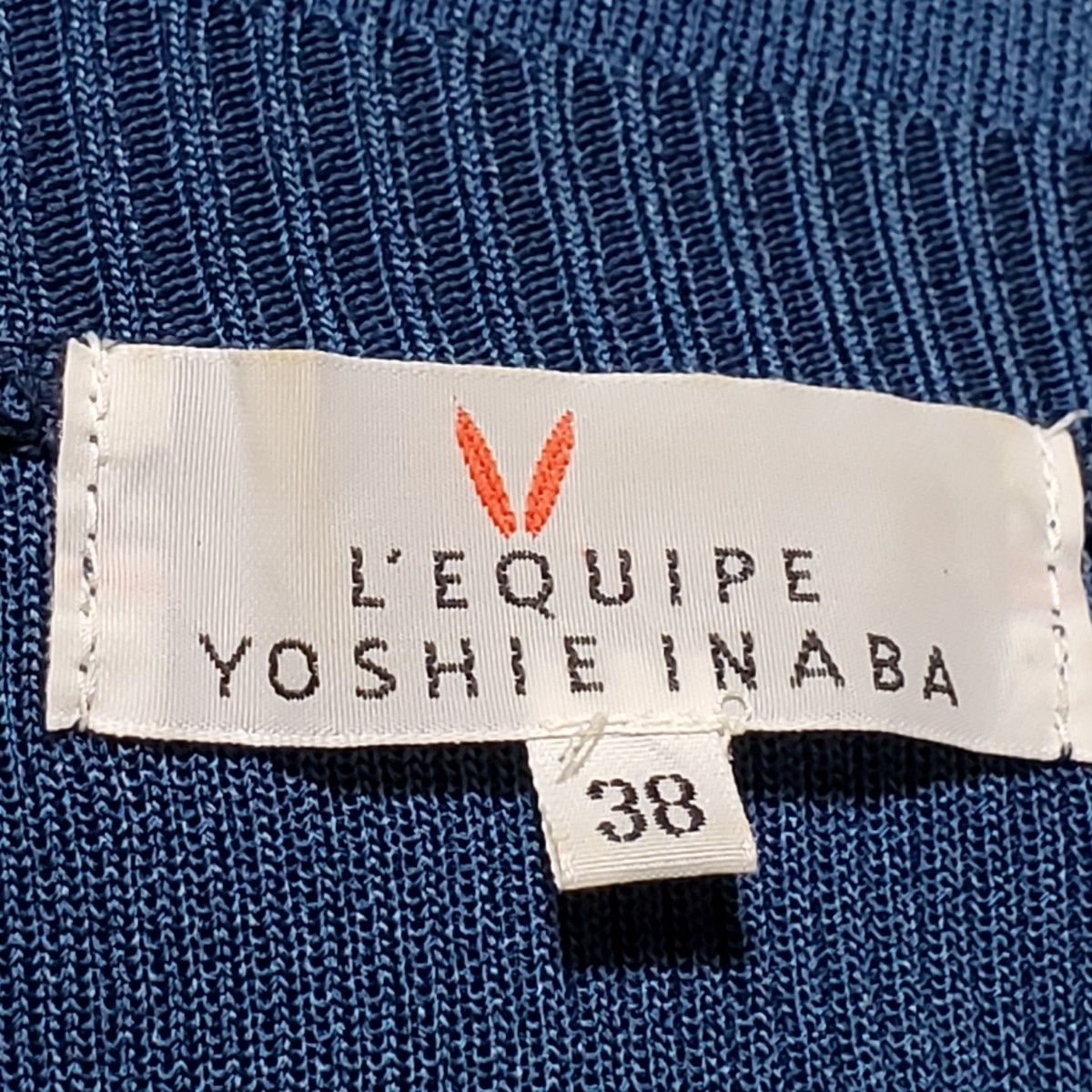 L'EQUIPE YOSHIE INABA レキップ ヨシエイナバ Vネック ニット 38 Mサイズ 紺 ネイビー 日本製 七分袖