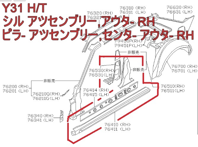 日産 セドリック Y31 ハードトップ 右 サイドシル レインフォース パネル Bピラー付 (カット) ★インボイス対応_画像1