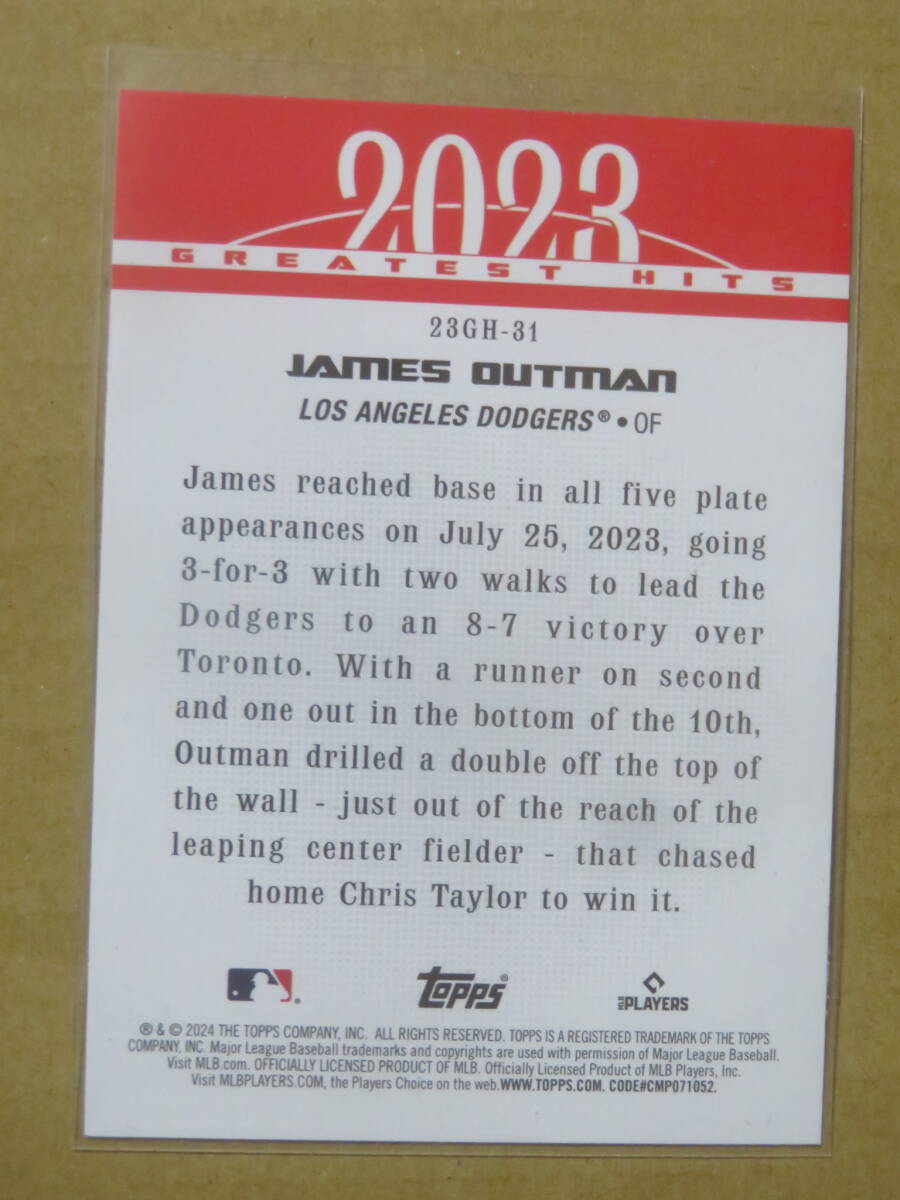 2024 TOPPS SERIES 1 JAMES OUTMAN 2023 GREAT HITS_画像2