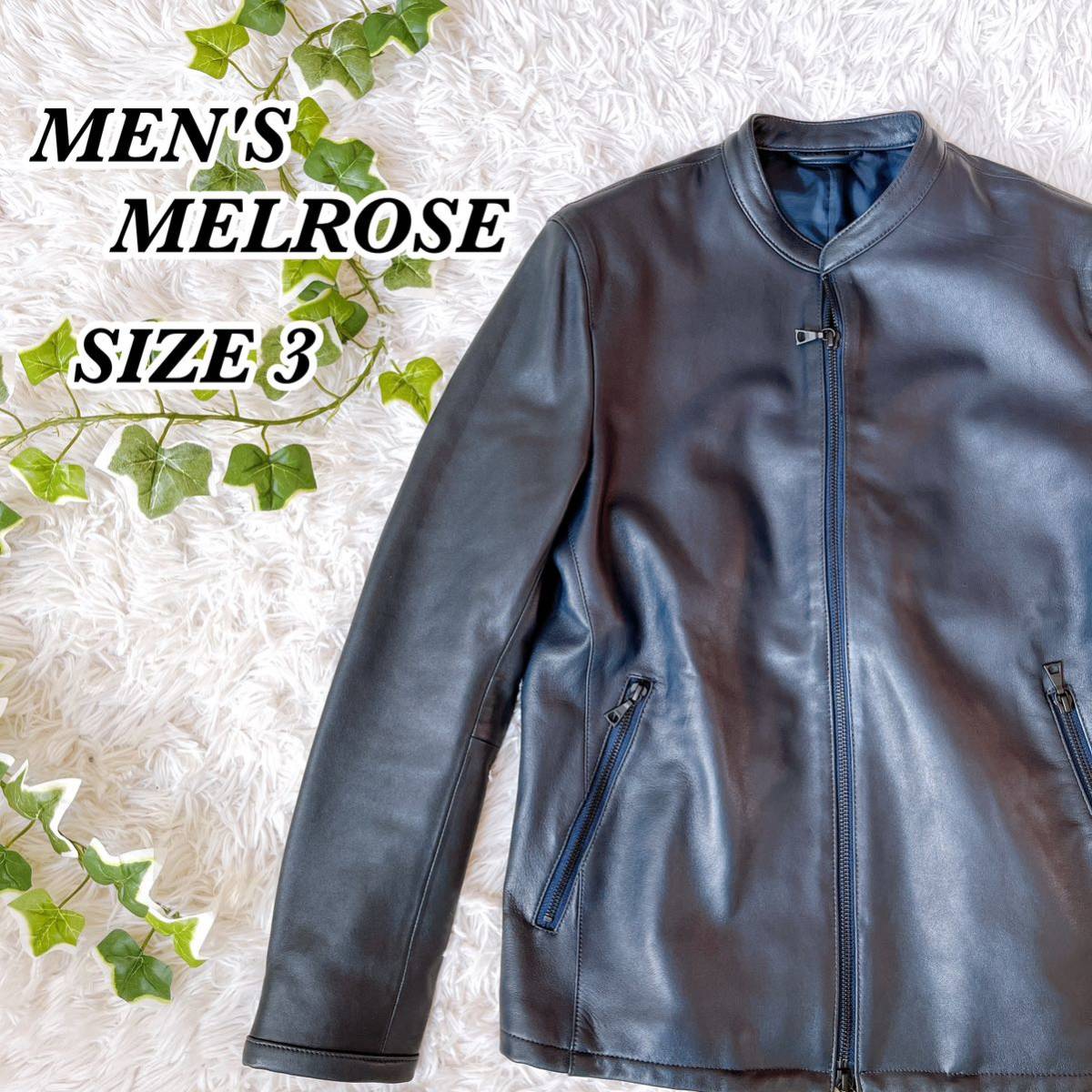 送料無料　美品　MEN'S MELROSE メンズメルローズ　シープナッパ　シングル　ライダースジャケット　羊革　ネイビー　レザージャケット