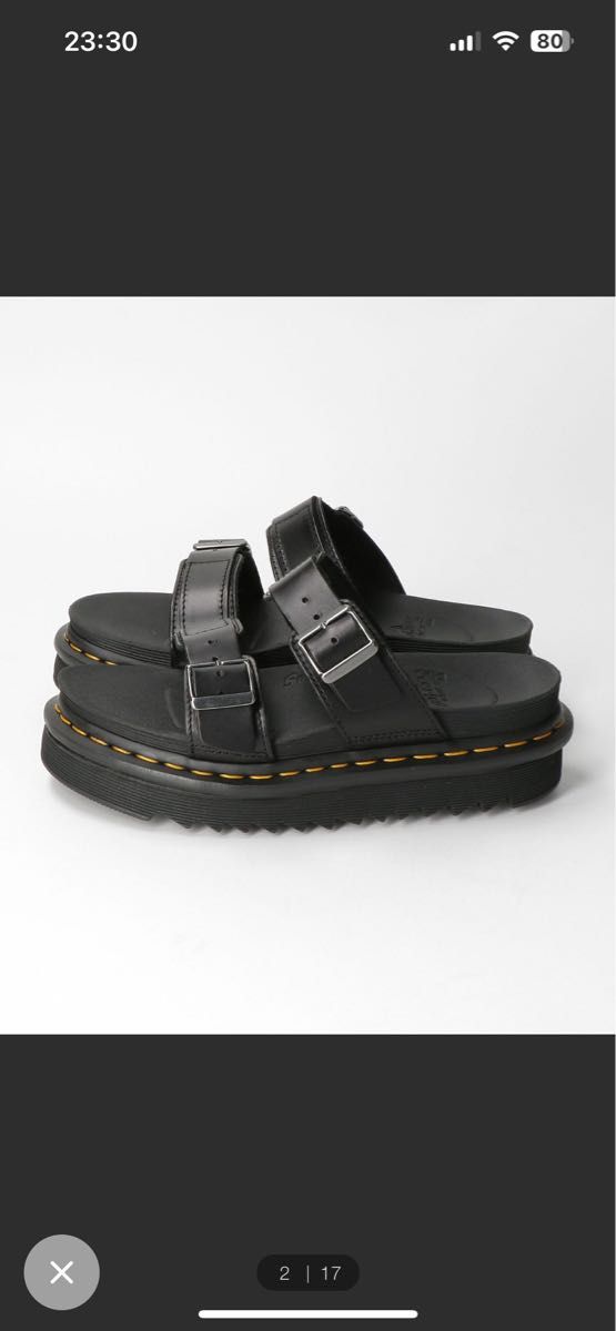 ドクターマーチン Dr.Martens MYLES マイルス 厚底スライドサンダル BLACK ブラック　レザー　UK3 22㎝