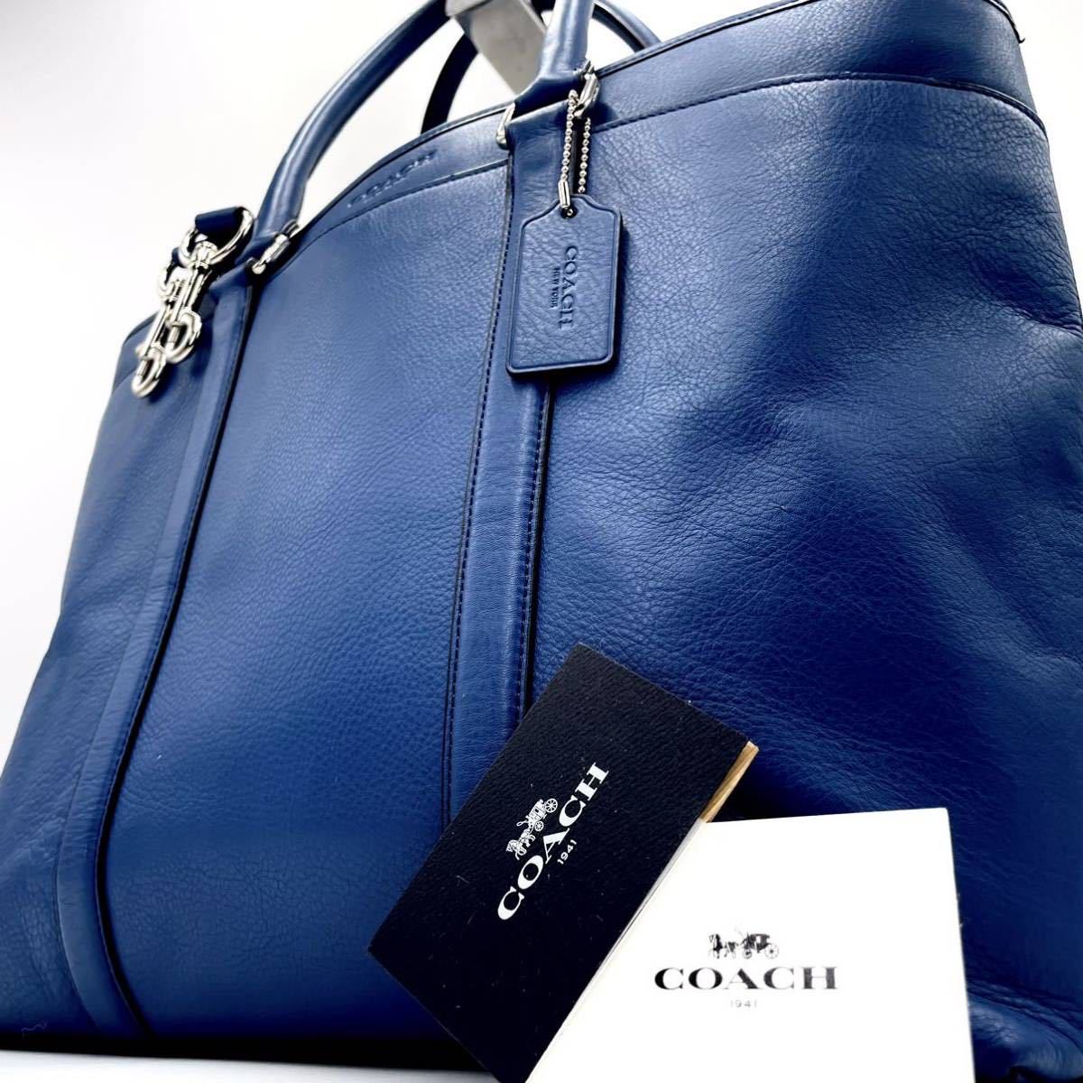 1円 【美品・定価10万】COACH コーチ トートバッグ ビジネス ショルダーバッグ 2way 大容量 ブルー メンズ レディース_画像1