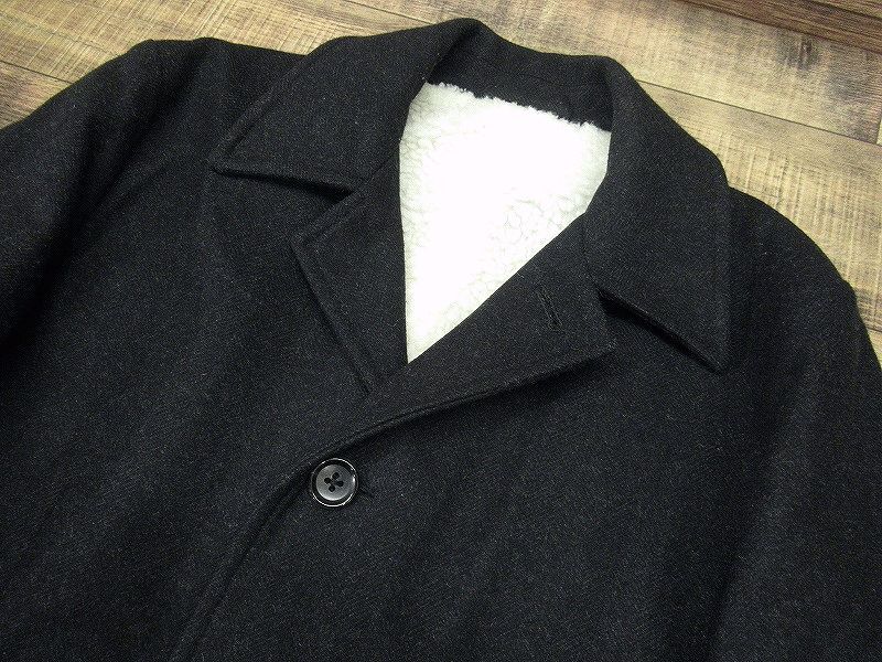 送無 美品 WACKO MARIA ワコマリア SOUTIEN COLLAR COAT (TYPE-2) 裏ボア フリース ウール ヘリンボーン ステンカラー コート チャコール L_画像5