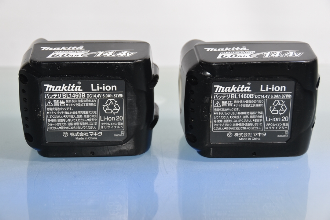 充電回数 7回と17回 2個セット 送料５２０～ マキタ 純正 バッテリー BL1460B 14.4V 6Ah 放電 過負荷なし 残量表示付き TD162D TD163D等に_画像5