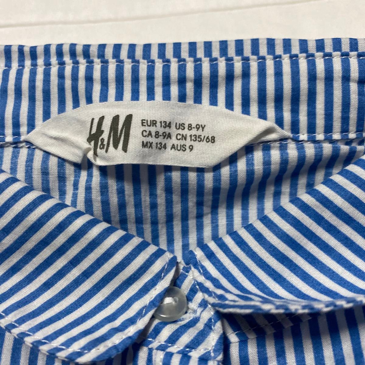 H&M  ノースリーブシャツ ボタンシャツ ブルー ストライプ　平置き着丈約48  身幅約38 中古品　女の子　約8歳から9歳
