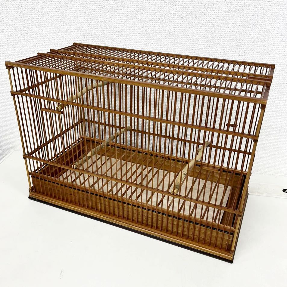 鳥かご 鳥籠 竹製 竹細工 レトロ アンティーク けん堂 文鳥 インコ メジロ 作家物 名人籠 ペット用品_画像1