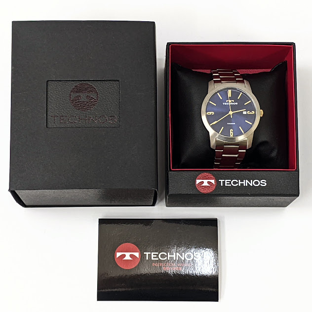 【16784】TECHNOS テクノス TITANIUM チタン T9B60 クォーツ メンズ腕時計 稼働品 青文字盤 箱有り ステンレス 未使用品_画像4