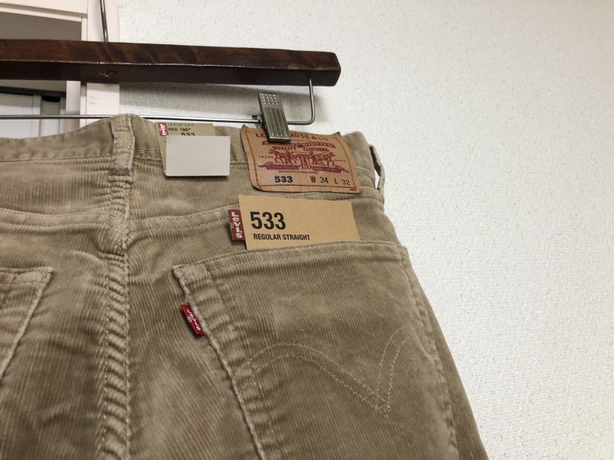 2005年11月新品デッドストックLevi's リーバイス533コーデュロイパンツ表記W34L32実測W84cmL81cm_画像9