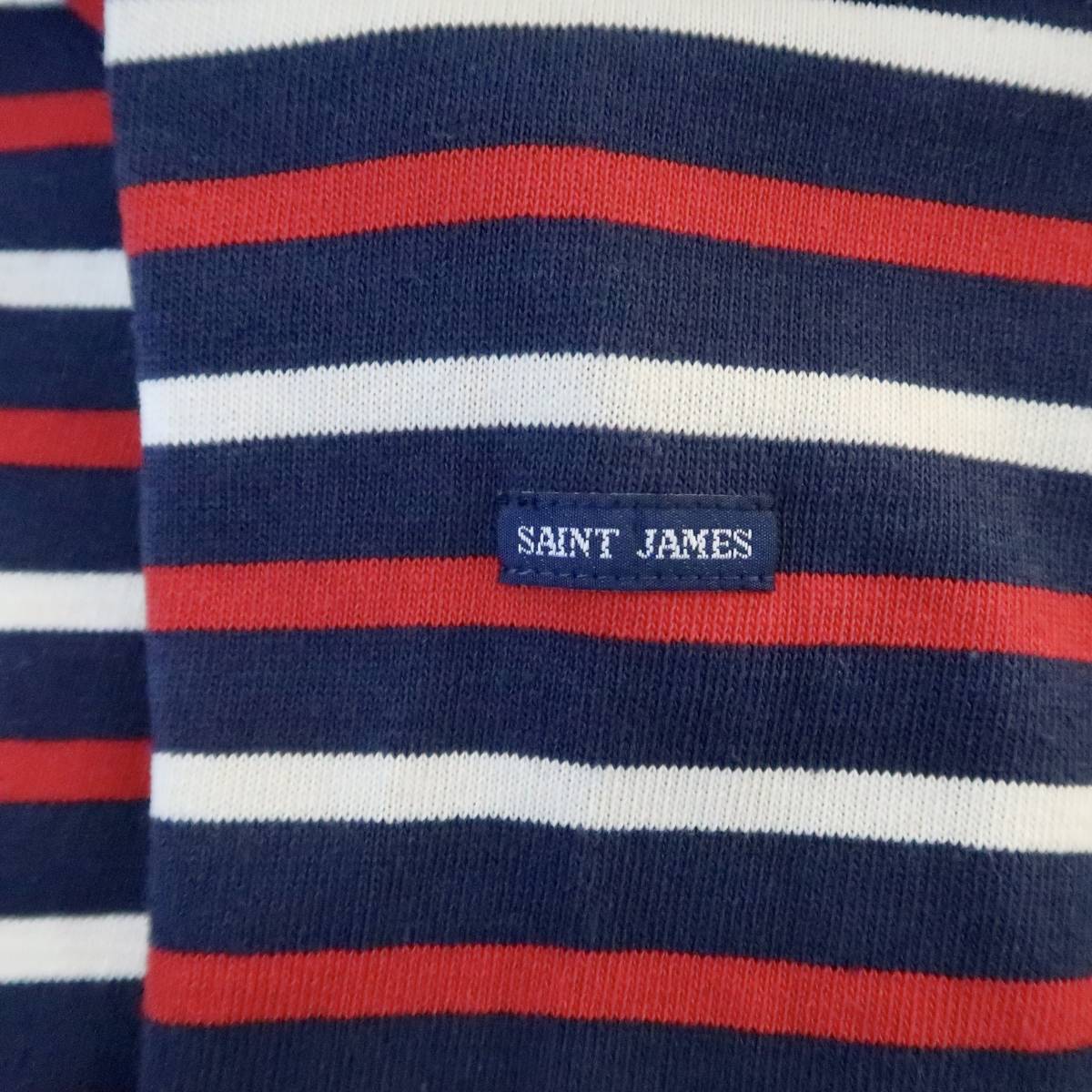 廃盤色【SAINT JAMES ウェッソン ネイビー×チューリップ×ホワイト トリコロールボーダー バスクシャツ 表記3.5/SM フランス製】UA別注_画像6