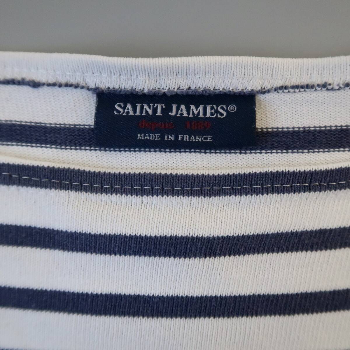  стандартный цвет [SAINT JAMES Wesson белый × темно-синий окантовка автобус k рубашка надпись 3.5/SM Франция производства ] St. James 