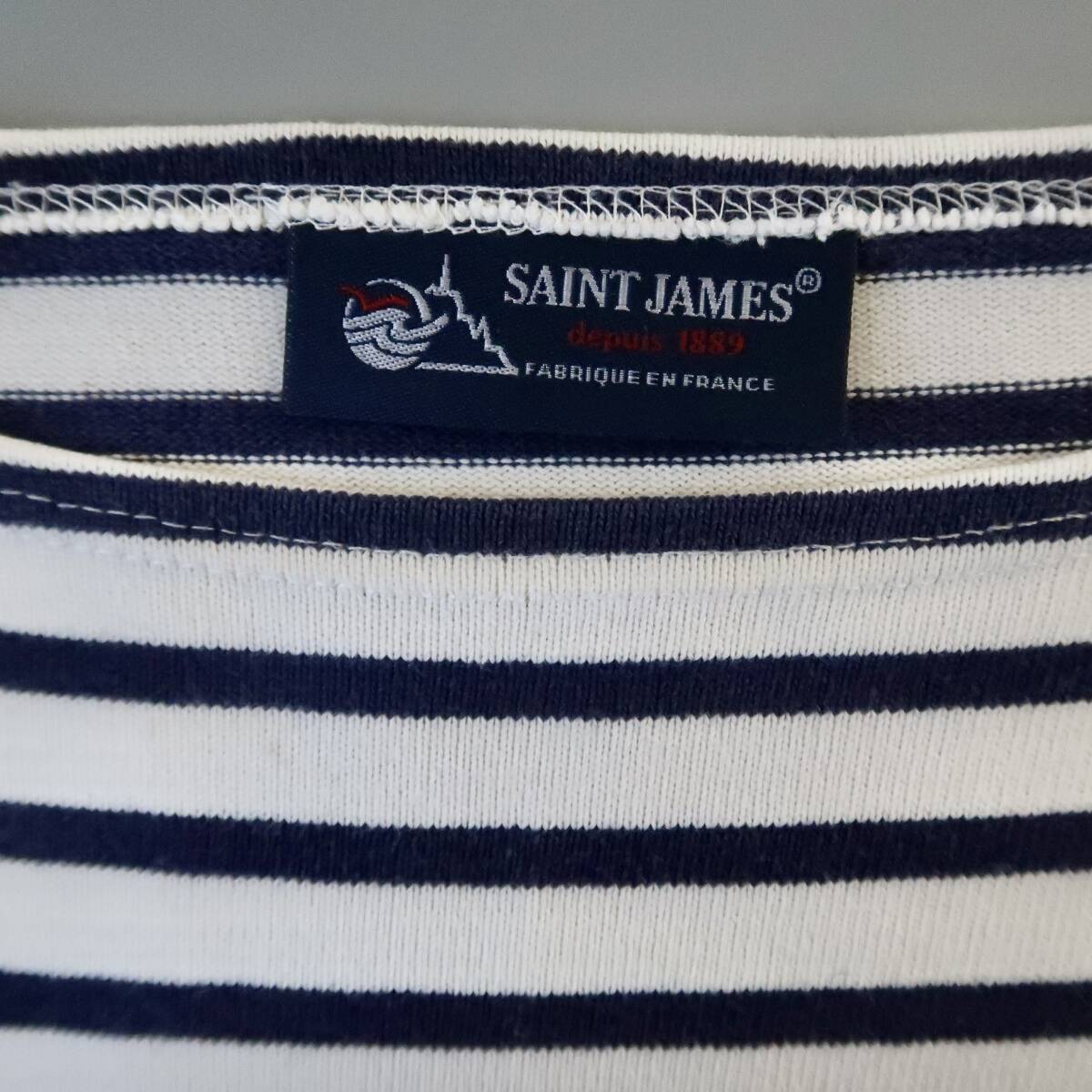 良品【SAINT JAMES ウェッソン エクリュ×ネイビーボーダー バスクシャツ 表記3.5/SM フランス製】セントジェームス生成りマリン_画像6