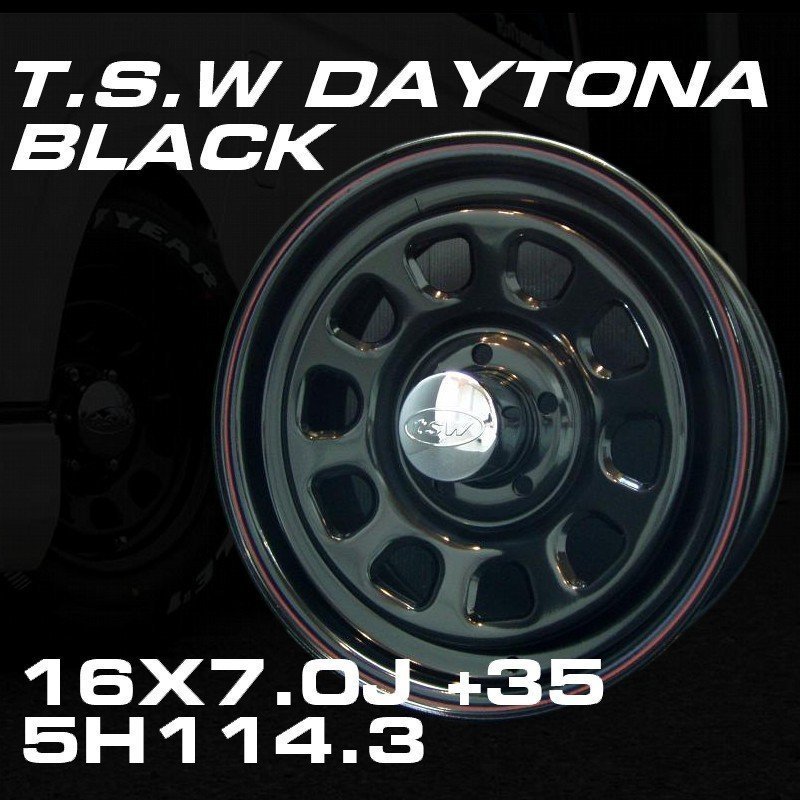 ○ 特価 TSW デイトナ DAYTONA ブラック 16×7J +35 5穴 114.3 スチール ホイール 4本セット [100系 ハイエース / 152系 ハイラックスなど]_画像2