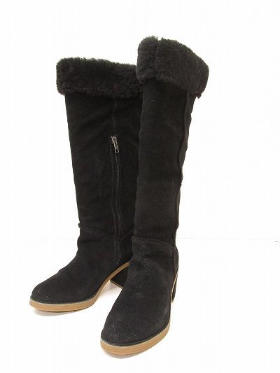 i3456：アグ UGG ロングブーツ US7(24cm)/US6(23cm) ムートンブーツ ヒール/ブラック黒_画像1