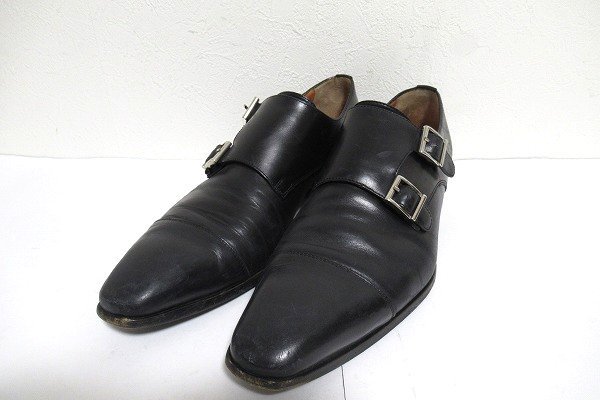 z11507:santoni（サントーニ）ダブルモンクストラップ レザーシューズ（7626）/黒/UK6(25.0cmくらい）_画像1