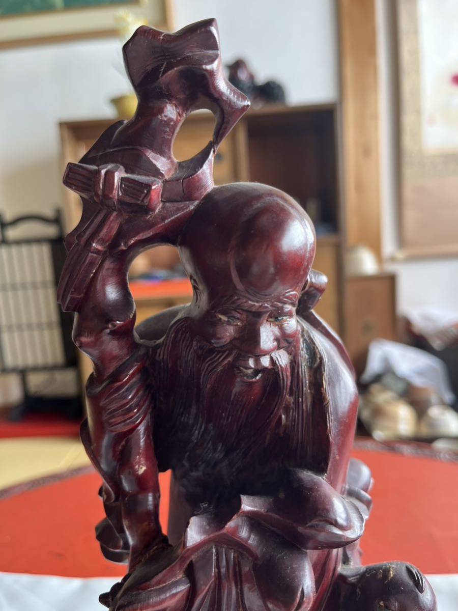 置物 彫刻 木彫り 寿老人と童子　中国美術_画像2